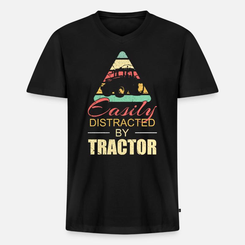 Traktor - Männer Premium Bio T-Shirt mit V-Ausschnitt - Schwarz