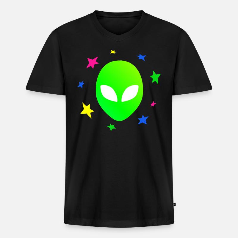 Alien Kopf Sterne Galaxy - Männer Premium Bio T-Shirt mit V-Ausschnitt - Schwarz