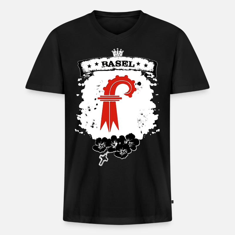 Basel Kanton - Männer Premium Bio T-Shirt mit V-Ausschnitt - Schwarz