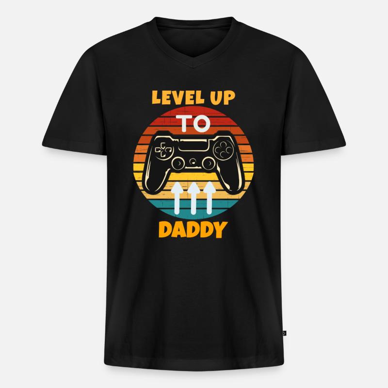 Leveled Up To Daddy - Männer Premium Bio T-Shirt mit V-Ausschnitt - Schwarz