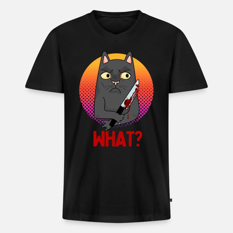 Funny Innocent Murder Cat Scary - Männer Premium Bio T-Shirt mit V-Ausschnitt - Schwarz