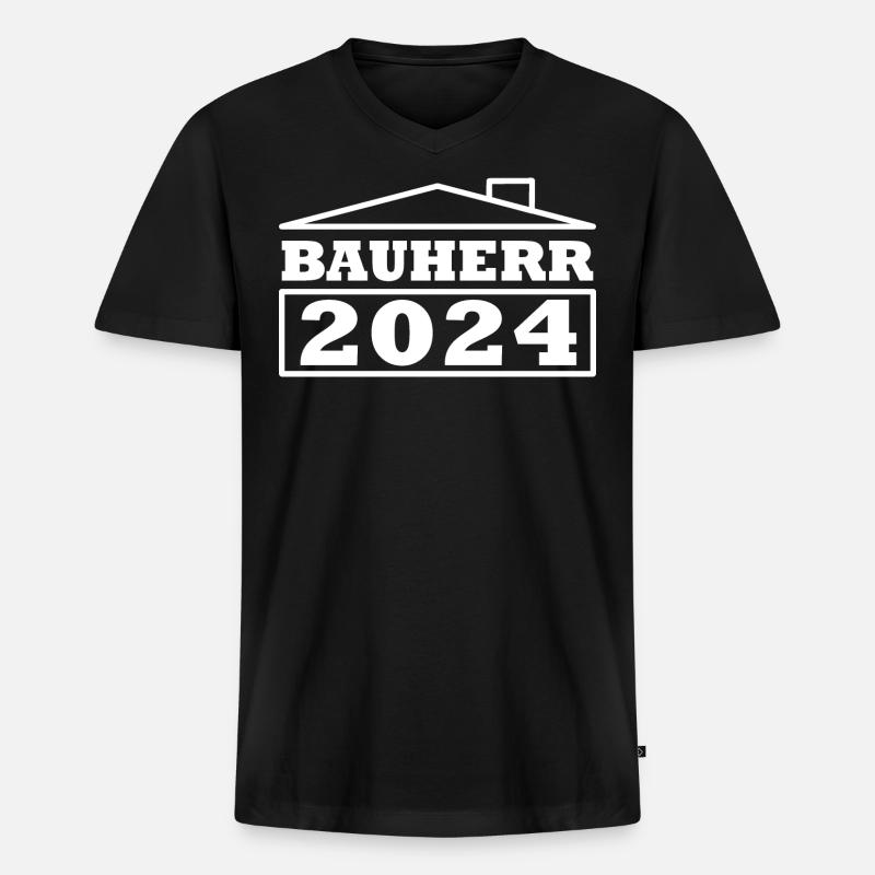 Stolzer Bauherr 2024 - Eigenheim Design - Männer Premium Bio T-Shirt mit V-Ausschnitt - Schwarz