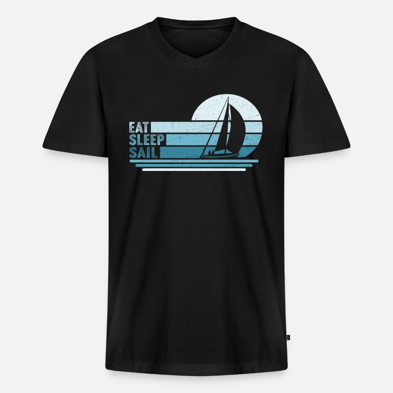 Eat Sleep Sail - Männer Premium Bio T-Shirt mit V-Ausschnitt - Schwarz