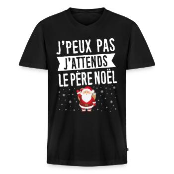 T-shirt Noel - J'peux pas j'attends le Père Noël - T-shirt encolure en V Premium bio Homme - noir - Devant - Nico (187cm)