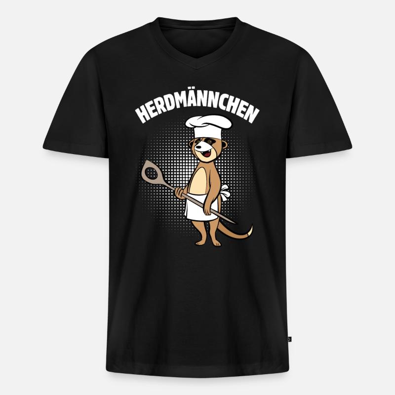 Herdmännchen - Erdmännchen mit Kochlöffel - Männer Premium Bio T-Shirt mit V-Ausschnitt - Schwarz