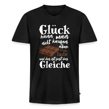 Glück kann man nicht kaufen, aber Schokolade - Männer Premium Bio T-Shirt mit V-Ausschnitt - Schwarz - Vorne - Nico (187cm)