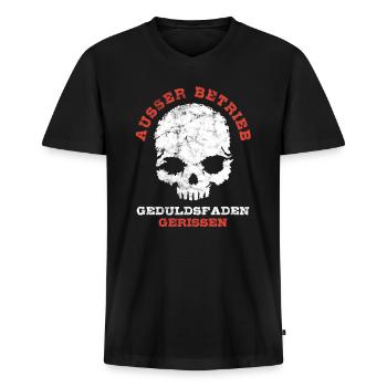 Totenkopf, Außer Betrieb Geduldsfaden gerissen - Männer Premium Bio T-Shirt mit V-Ausschnitt - Schwarz - Vorne - Nico (187cm)