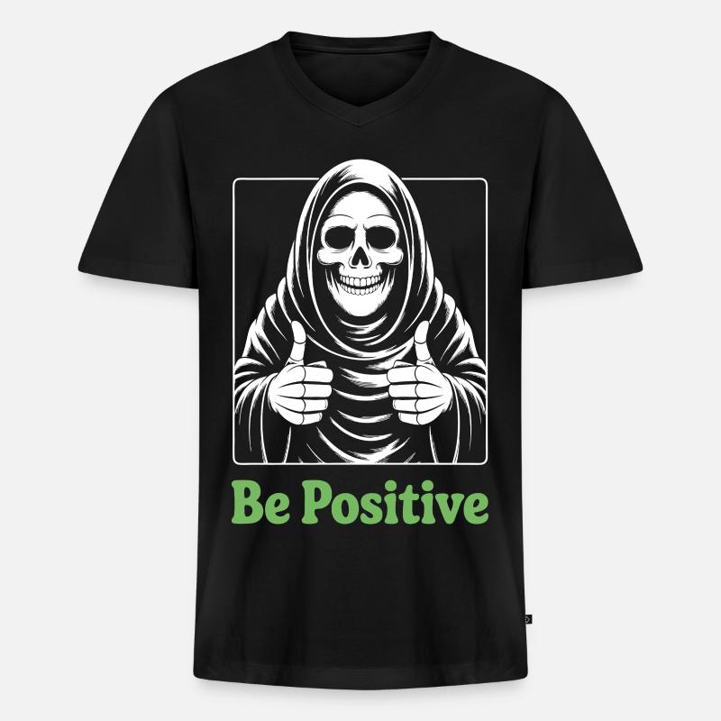 Be Positive Grim Reaper - Männer Premium Bio T-Shirt mit V-Ausschnitt - Schwarz