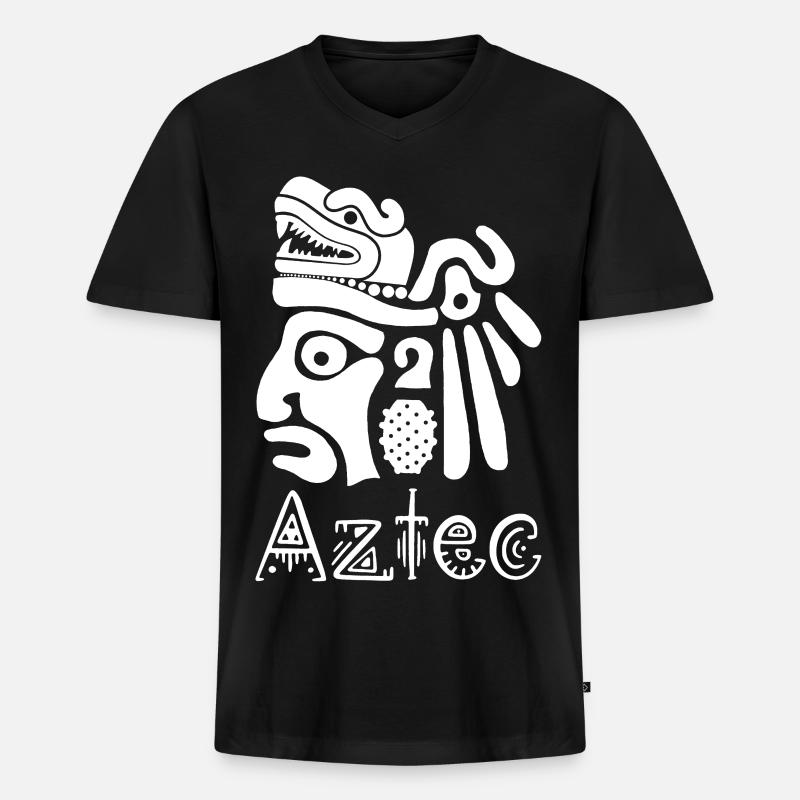 Aztekischer Krieger (Weiß) - Männer Premium Bio T-Shirt mit V-Ausschnitt - Schwarz