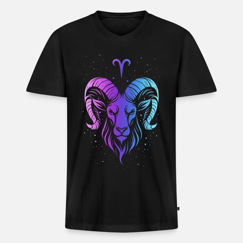 Widder: Neon-Tierkreisgeist - Männer Premium Bio T-Shirt mit V-Ausschnitt - Schwarz