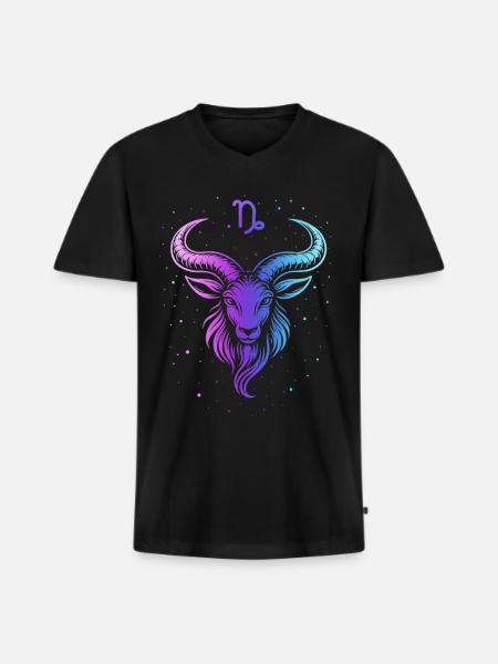 Bunte Ziege mit Sternmuster - Männer Premium Bio T-Shirt mit V-Ausschnitt - Schwarz