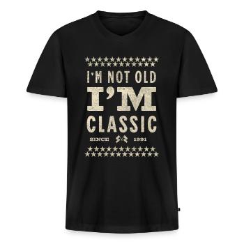 Ik ben niet oud, ik ben klassieke 1991 verjaardagscadeau - Mannen Premium Bio T-shirt met V-hals - zwart - Voor - Nico (187cm)