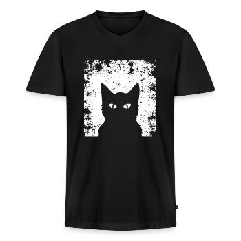Tolle Katzen Silhouette ! Geschenkidee Katze - Männer Premium Bio T-Shirt mit V-Ausschnitt - Schwarz - Vorne - Nico (187cm)