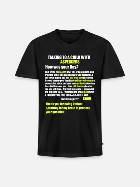 Chemise Aspergers Autism ADHD - T-shirt encolure en V Premium bio Homme - noir