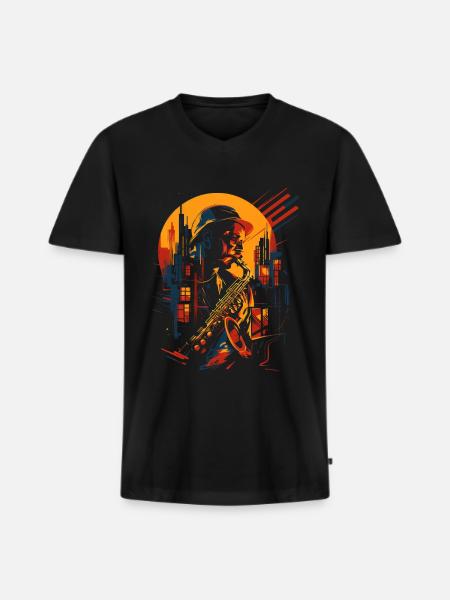 Jazz, Saxophonist - Männer Premium Bio T-Shirt mit V-Ausschnitt - Schwarz