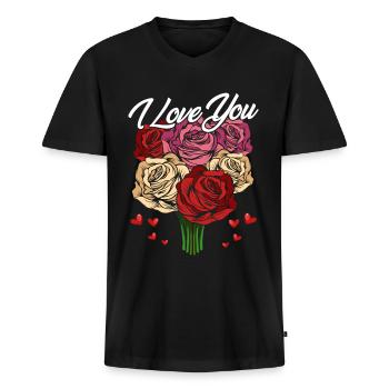 Saint Valentin - T-shirt encolure en V Premium bio Homme - noir - Devant - Nico (187cm)