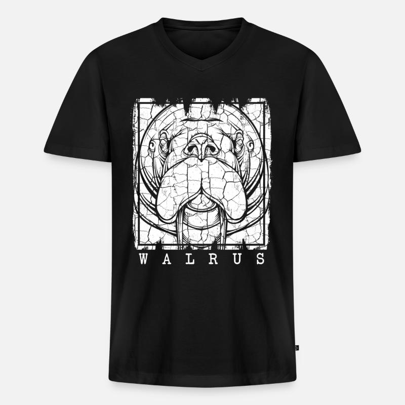 Walross - Männer Premium Bio T-Shirt mit V-Ausschnitt - Schwarz