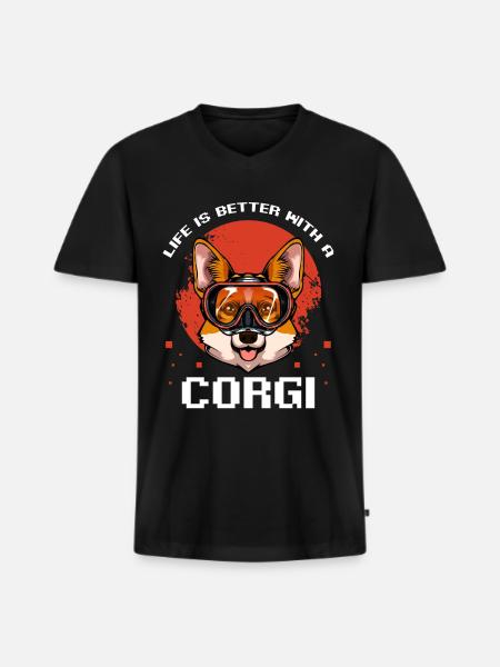 Welsh Corgi - Men's Premium Organic T-shirt with V-neck - black