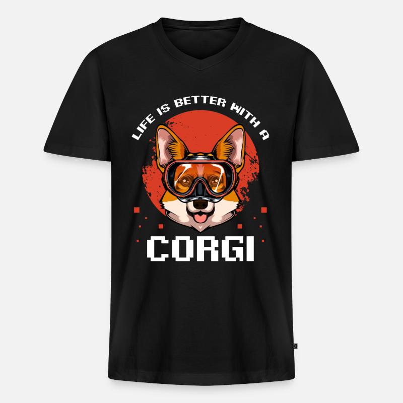 Welsh Corgi - Männer Premium Bio T-Shirt mit V-Ausschnitt - Schwarz