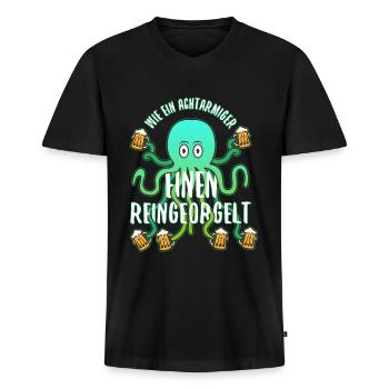 Wie ein Achtarmiger einen reingeorgelt - Männer Premium Bio T-Shirt mit V-Ausschnitt - Schwarz - Vorne - Nico (187cm)