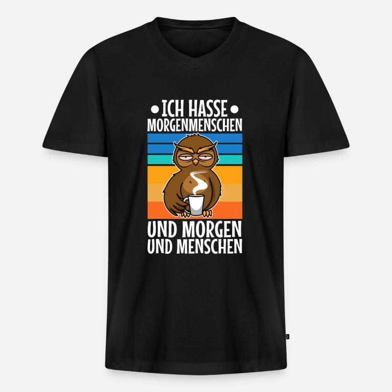 Ich hasse Morgenmenschen - Männer Premium Bio T-Shirt mit V-Ausschnitt - Schwarz