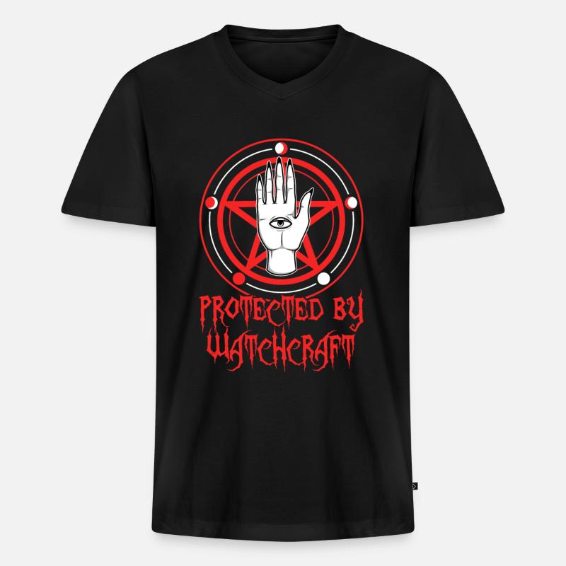 Protected By Witchcraft - Männer Premium Bio T-Shirt mit V-Ausschnitt - Schwarz