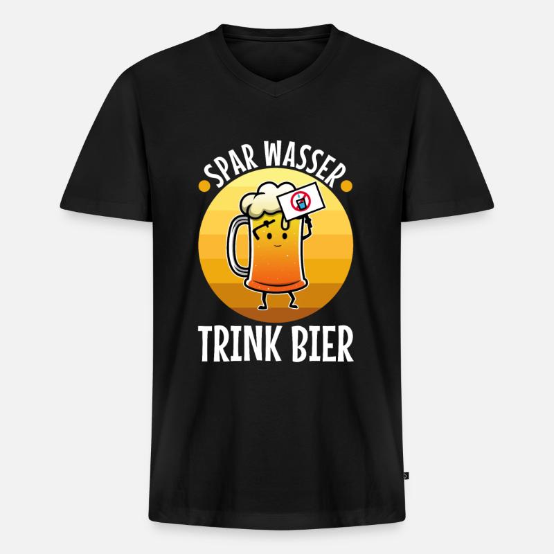 Spar wasser trink Bier - Männer Premium Bio T-Shirt mit V-Ausschnitt - Schwarz