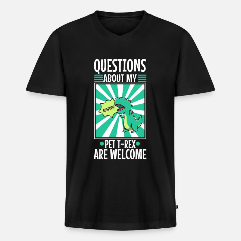 Ask me about my trex - Männer Premium Bio T-Shirt mit V-Ausschnitt - Schwarz