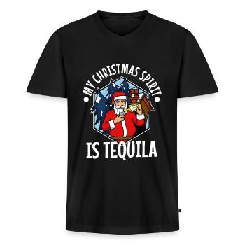 My christmas spirit is Tequila - Männer Premium Bio T-Shirt mit V-Ausschnitt - Schwarz - Vorne - Nico (187cm)