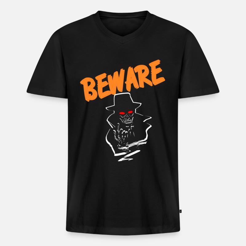 Halloween Beware - Männer Premium Bio T-Shirt mit V-Ausschnitt - Schwarz
