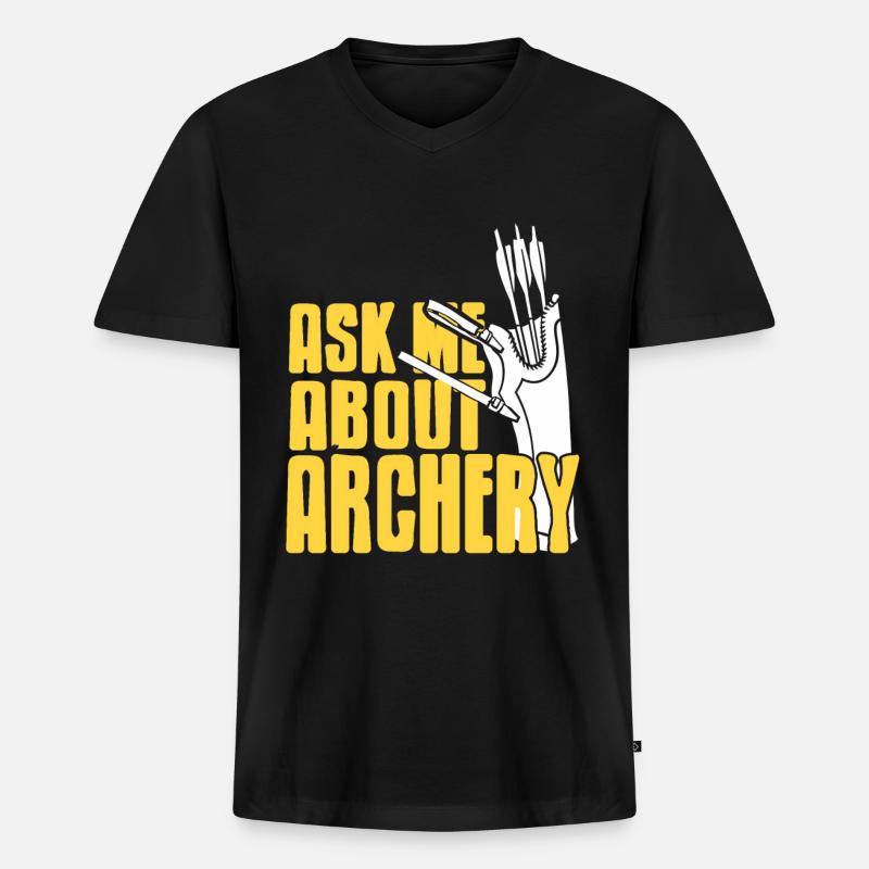 Ask me about Archery - Männer Premium Bio T-Shirt mit V-Ausschnitt - Schwarz