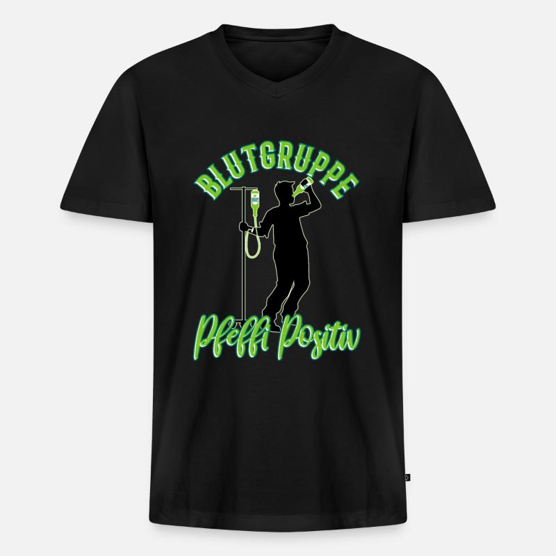 Blutgruppe Pfeffi Positiv - Männer Premium Bio T-Shirt mit V-Ausschnitt - Schwarz