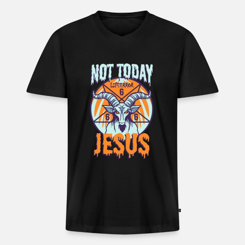 Not Today Jesus - Lifeerror - Männer Premium Bio T-Shirt mit V-Ausschnitt - Schwarz