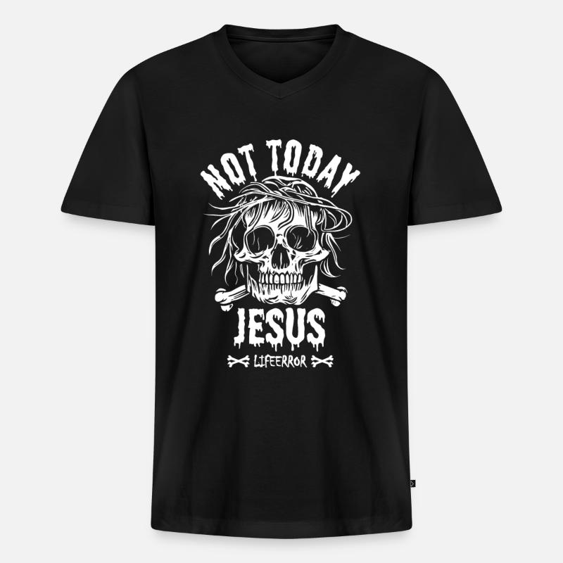Not Today Jesus - Lifeerror - Männer Premium Bio T-Shirt mit V-Ausschnitt - Schwarz