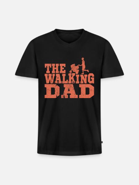 Walking Dad with stroller - Men's Premium Organic T-shirt with V-neck - black