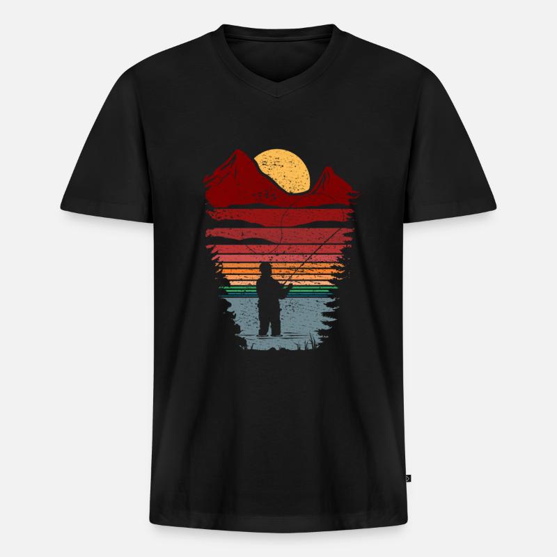 Fliegenfischen Herzfrequenz - Männer Premium Bio T-Shirt mit V-Ausschnitt - Schwarz