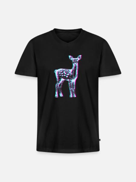 Deer in Neon Glitch - Men's Premium Organic T-shirt with V-neck - black