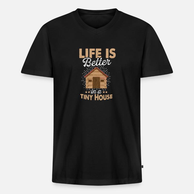 Tiny House - Männer Premium Bio T-Shirt mit V-Ausschnitt - Schwarz