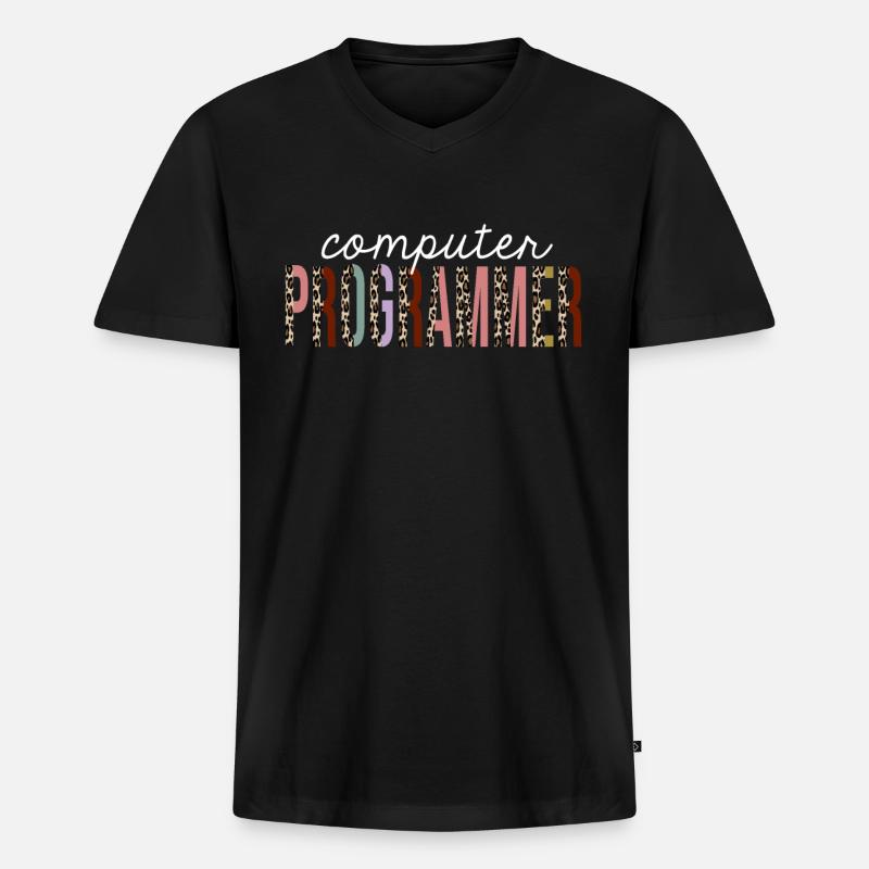 Computerprogrammierer-Leopard-Druck-lustiges Geschenk - Männer Premium Bio T-Shirt mit V-Ausschnitt - Schwarz