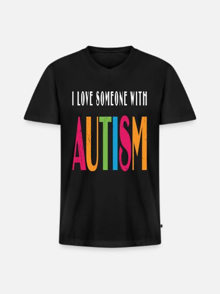 J’aime quelqu’un avec autisme Autisme Rétro - T-shirt encolure en V Premium bio Homme - noir