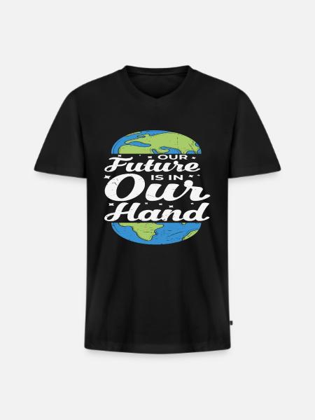 Vores fremtid er i vores hånd undtagen jorden - Premium økologisk T-shirt med V-hals til mænd - sort
