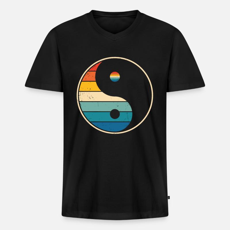 Meditation Retro - Männer Premium Bio T-Shirt mit V-Ausschnitt - Schwarz