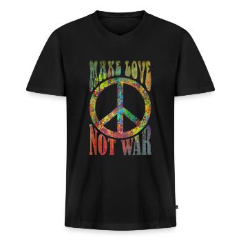 MAKE LOVE - NOT WAR - Männer Premium Bio T-Shirt mit V-Ausschnitt - Schwarz - Vorne - Nico (187cm)