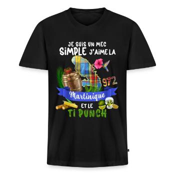 Martinique Homme Rhum Ti Punch Tropical - T-shirt encolure en V Premium bio Homme - noir - Devant - Nico (187cm)