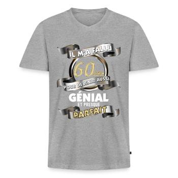 Geburtstag 60 Jahre Mann Perfekter Vater - Männer Premium Bio T-Shirt mit V-Ausschnitt - Grau meliert - Vorne
