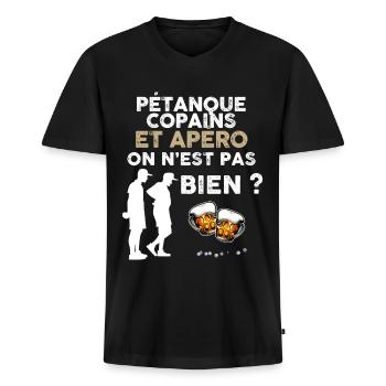 Pétanque Copains Et Apéro Bière Cadeau Homme - T-shirt encolure en V Premium bio Homme - noir - Devant - Nico (187cm)