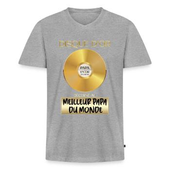 Best Dad in the World Gold Record - Men's Premium Organic T-shirt with V-neck - heather grey - Front