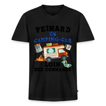 Homme Camping Car Rando Peinard Loin Des Connards - T-shirt encolure en V Premium bio Homme - noir - Devant - Nico (187cm)