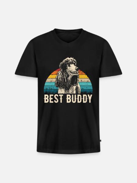 Pudel retro Geschenk Shirt - Männer Premium Bio T-Shirt mit V-Ausschnitt - Schwarz