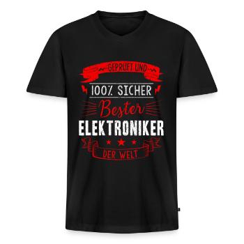 Elektriker Elektroniker Elektronik · 100% Geprüft - Männer Premium Bio T-Shirt mit V-Ausschnitt - Schwarz - Vorne - Nico (187cm)